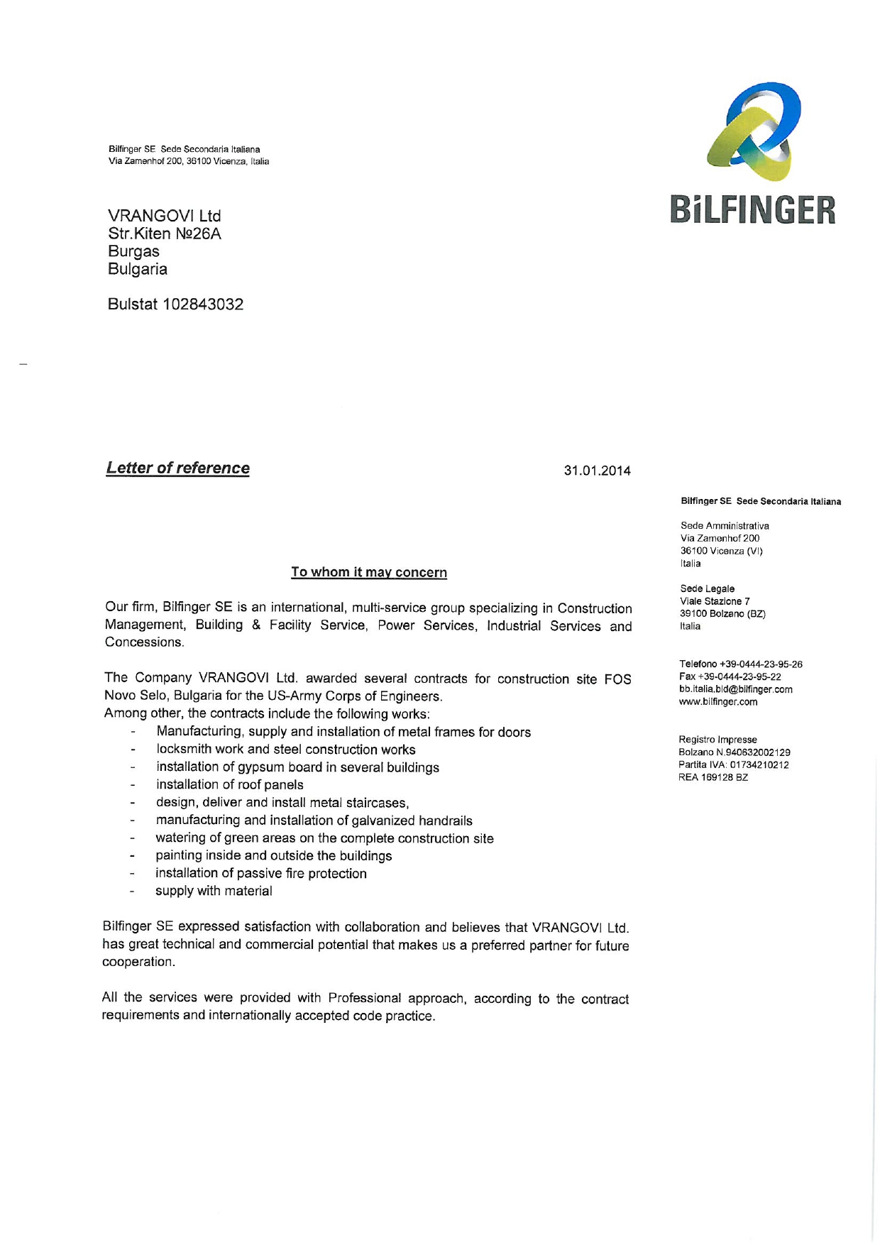 Letter of reference